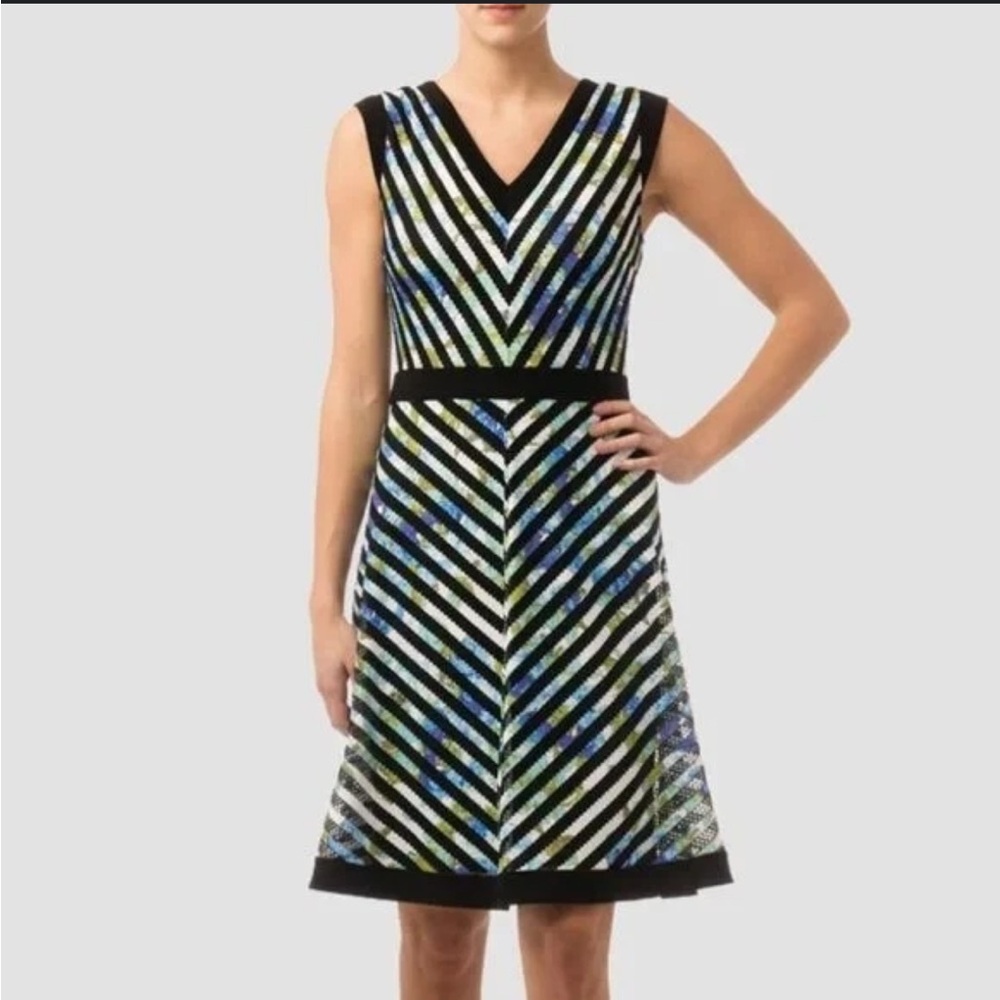 Joseph Ribkoff Black and Blue Chevron Dress